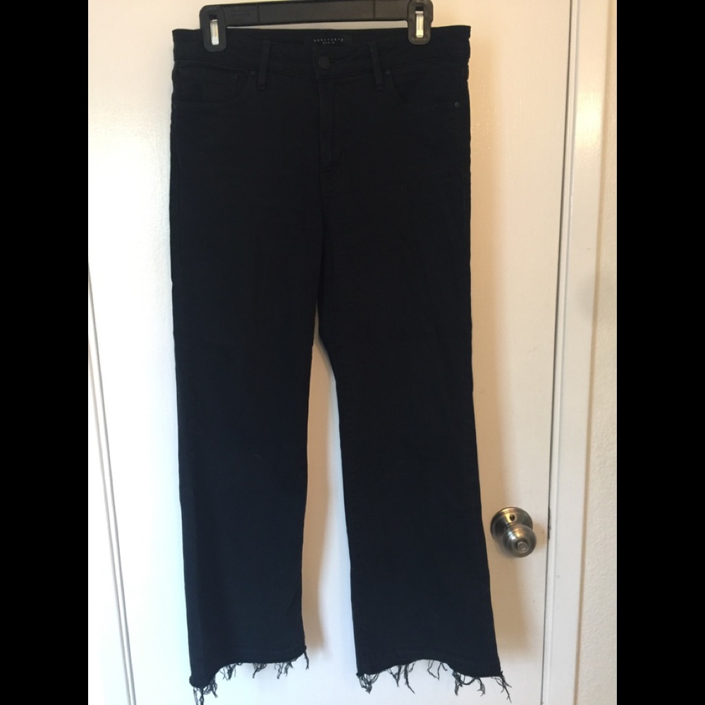 Joes black denim jeans wide leg cropped ankle.